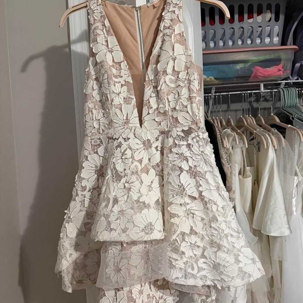 Luxxel-clothing Women's Cream and White Dress